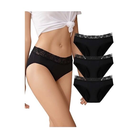 KPBMKE Leakproof Period Underwear Panties For Women Black Lace Size Large 3 Pack - Picture 1 of 9